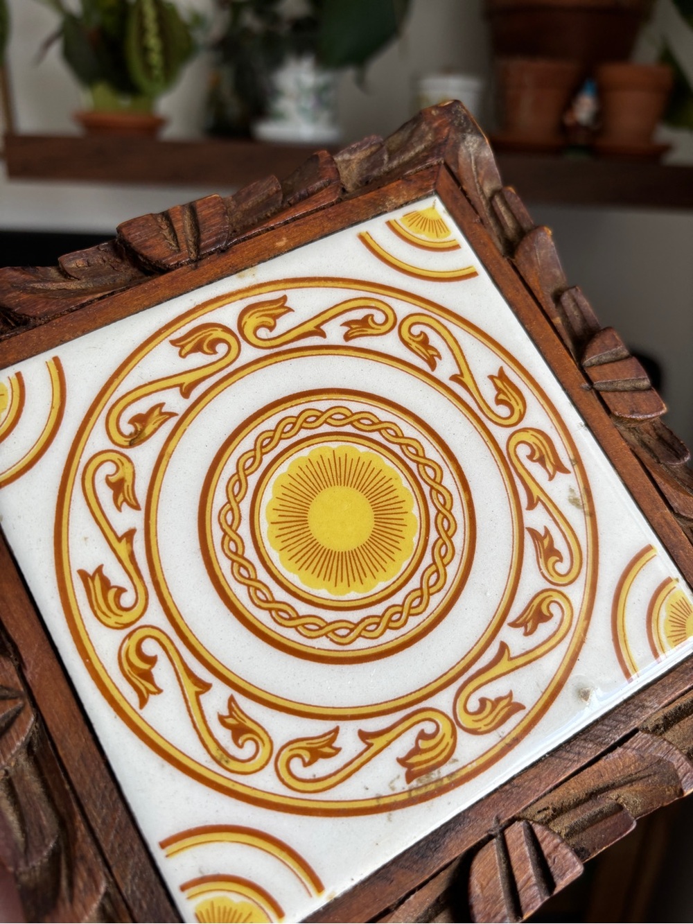 EUC Vintage 70s Set of 2 Mexican Dal Tile Ceramic Wooden Framed Trivets Coasters - Picture 6 of 16